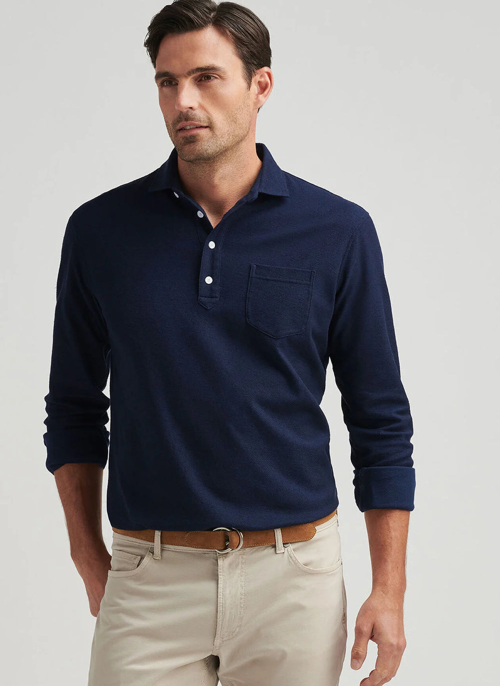 Peter Millar Croxley Long-Sleeve Polo In Navy