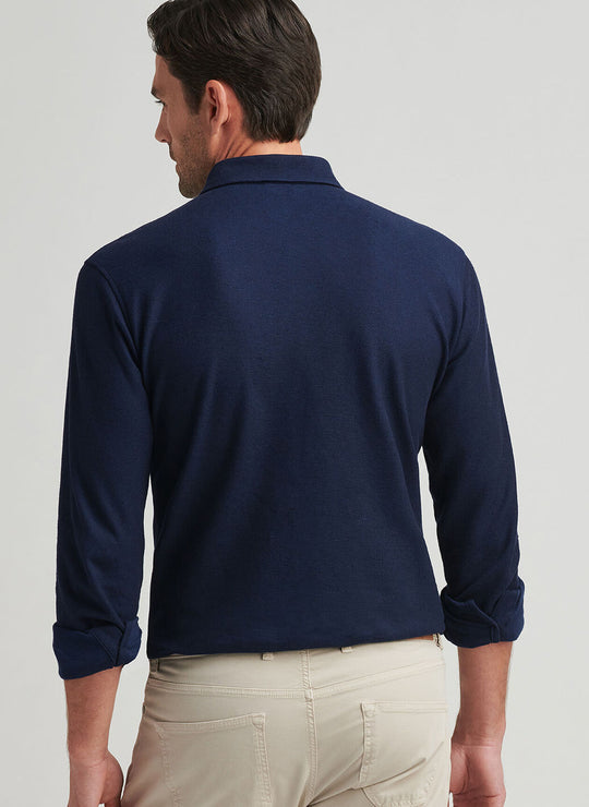 Peter Millar Croxley Long-Sleeve Polo In Navy