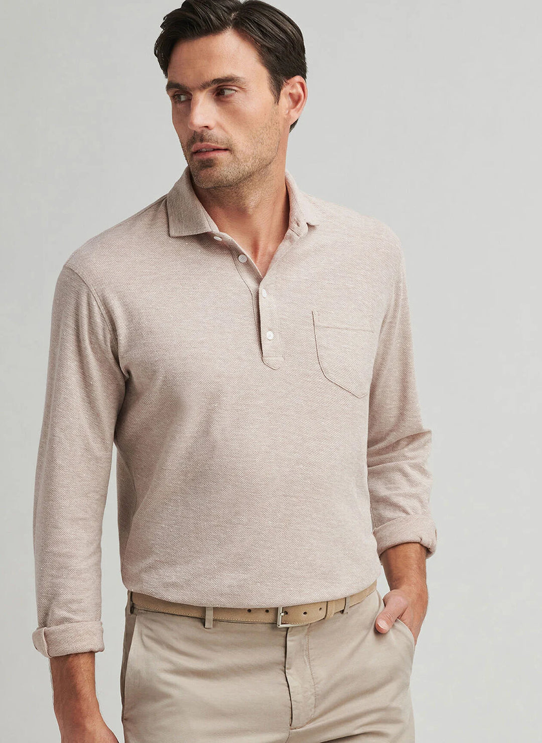 Peter Millar Croxley Long-Sleeve Polo In Truffle