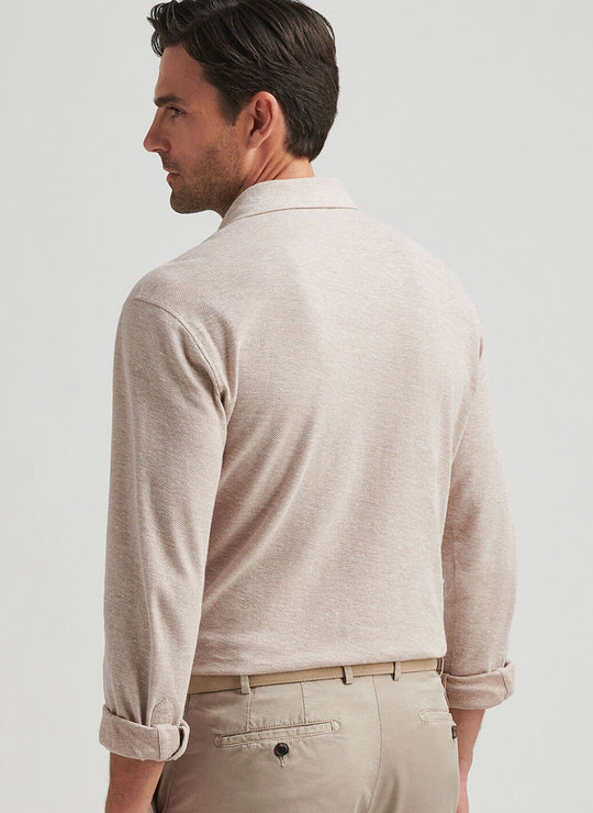 Peter Millar Croxley Long-Sleeve Polo In Truffle