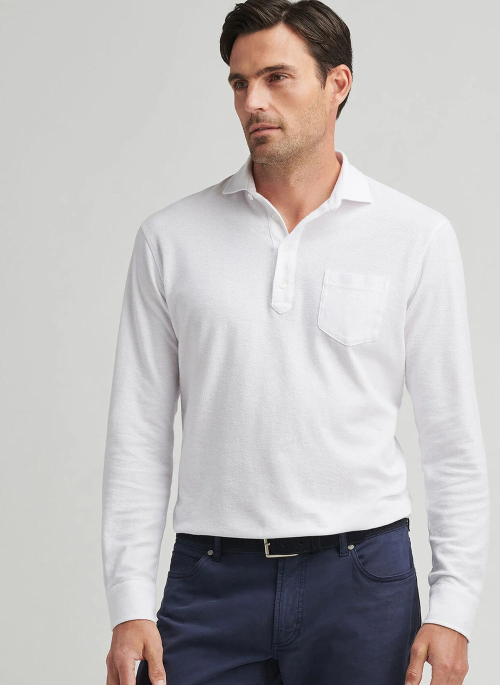 Peter Millar Croxley Long-Sleeve Polo In White