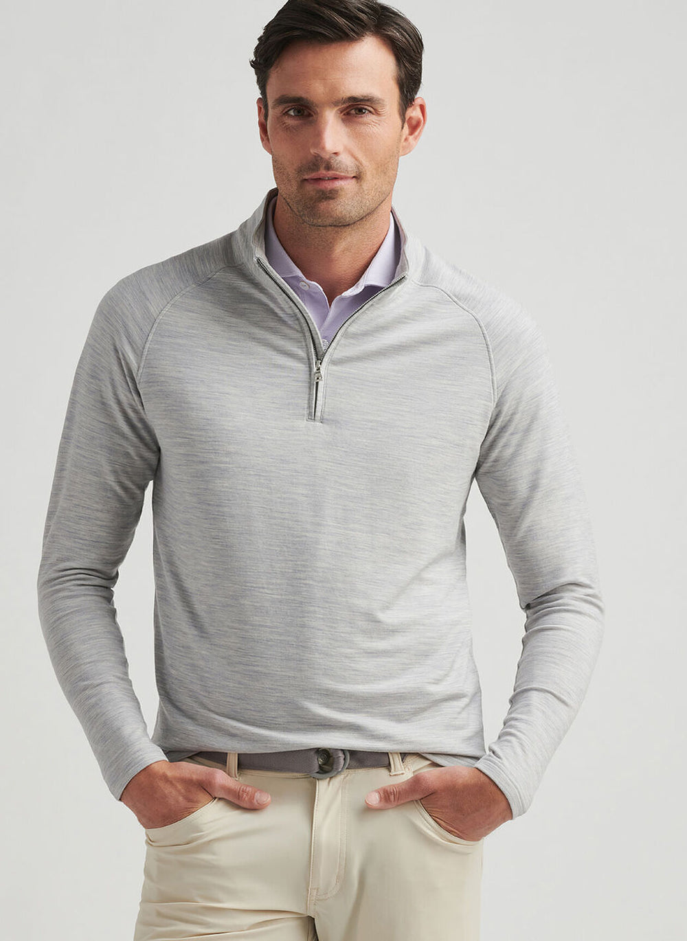 Peter Millar Ashland Quarter-Zip Sweater In British Grey