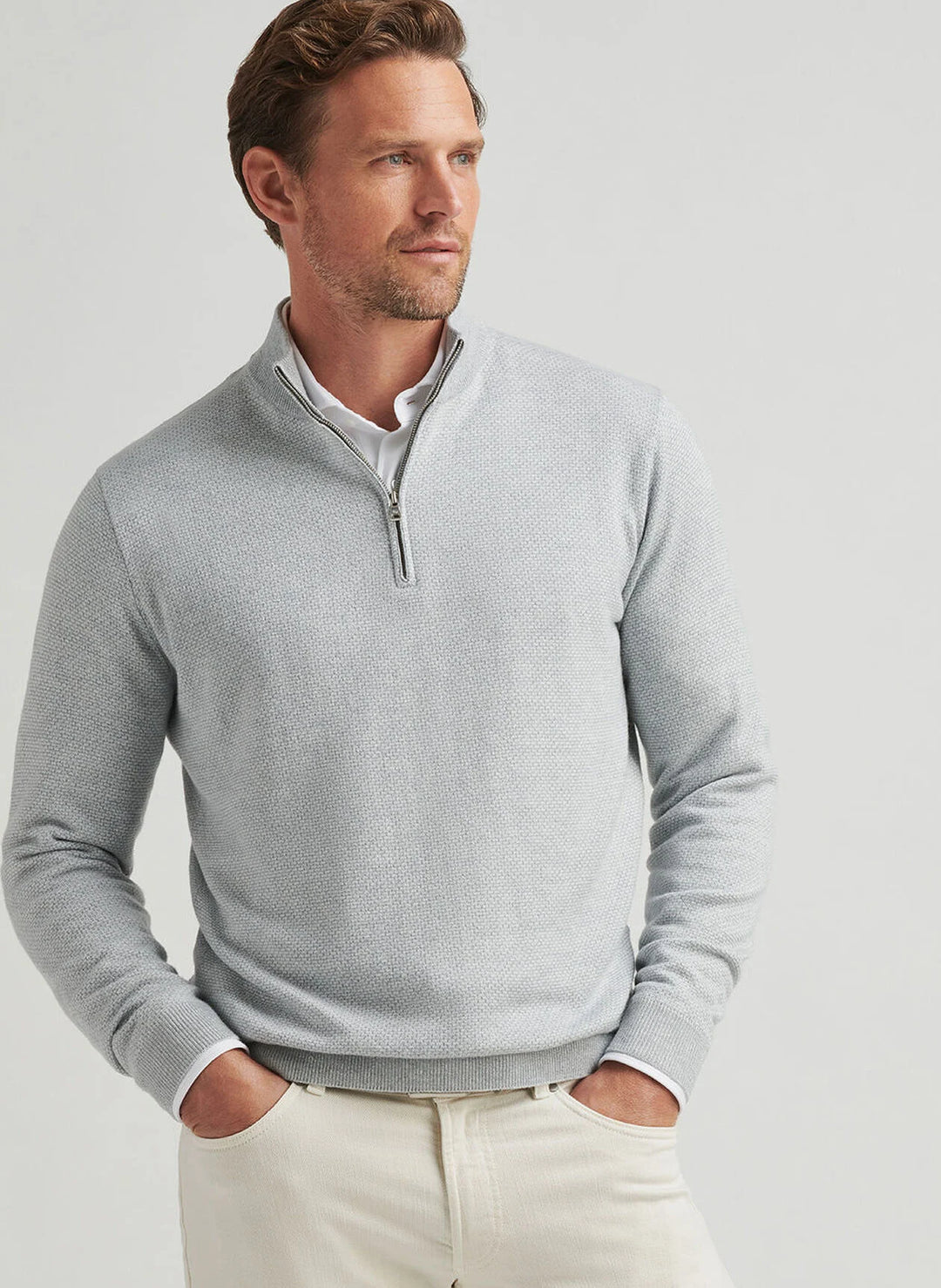 Peter Millar Ashland Quarter-Zip Sweater In British Grey