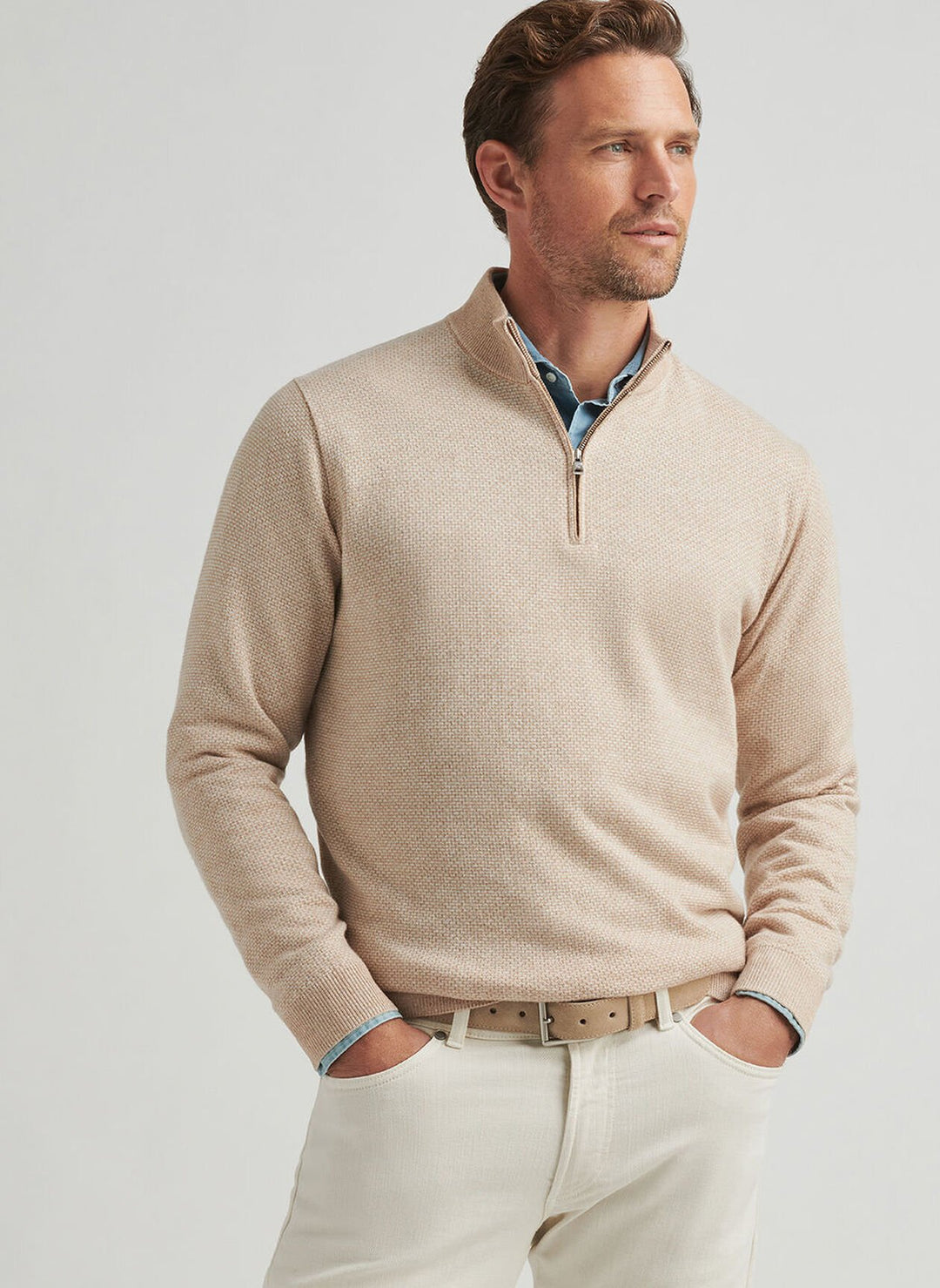 Peter Millar Ashland Quarter-Zip Sweater In Cheshire Brown