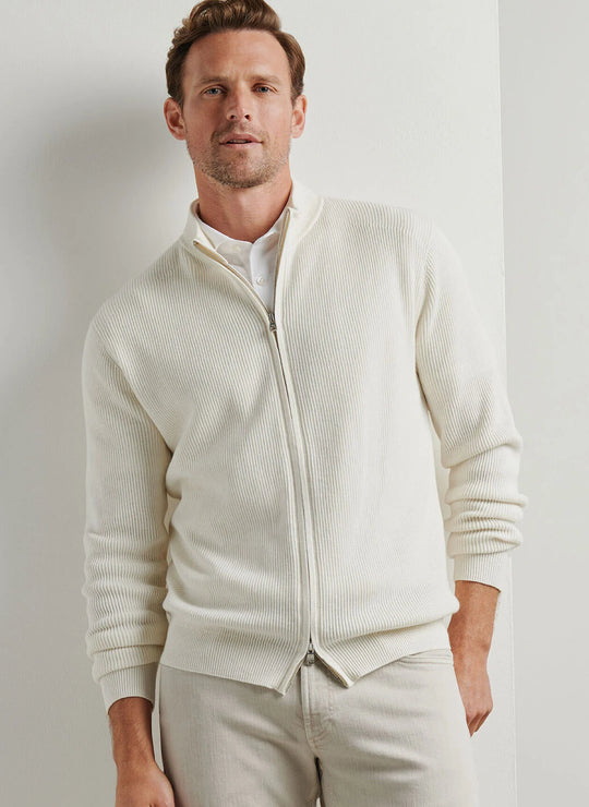 Peter Millar Reid Full-Zip Sweater In Almond