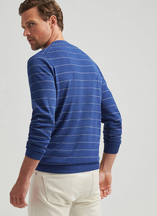 Peter Millar Hastings Stripe Crew Sweater In Ocean Blue