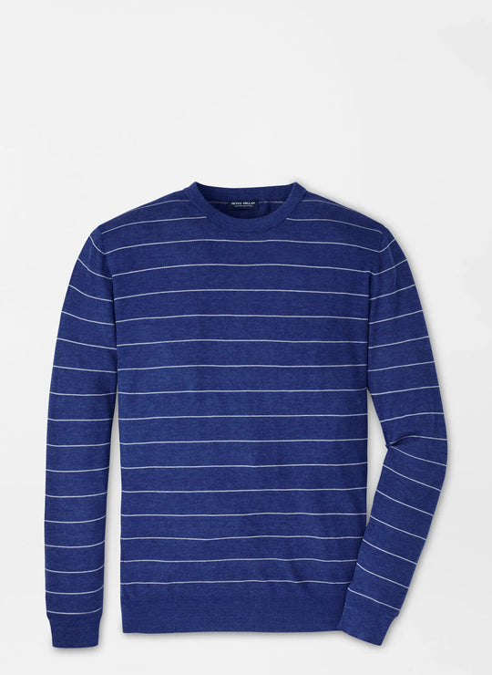 Peter Millar Hastings Stripe Crew Sweater In Ocean Blue