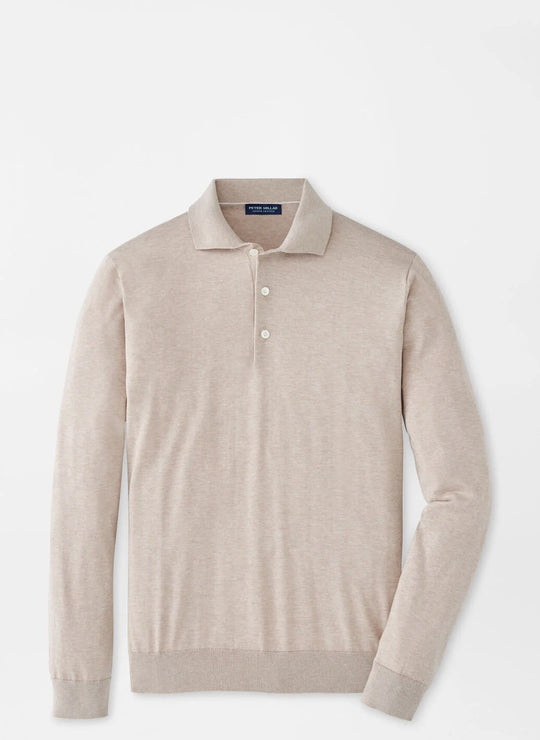 Peter Millar Mariner Sea Island Cotton Sweater Polo In Cheshire Brown