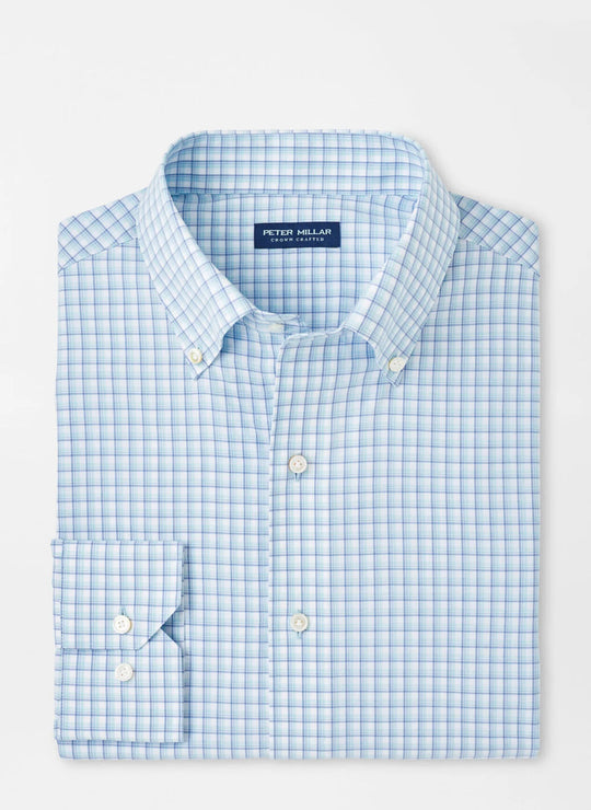 Peter Millar Parker Performance Poplin Sport Shirt In Blue Spruce