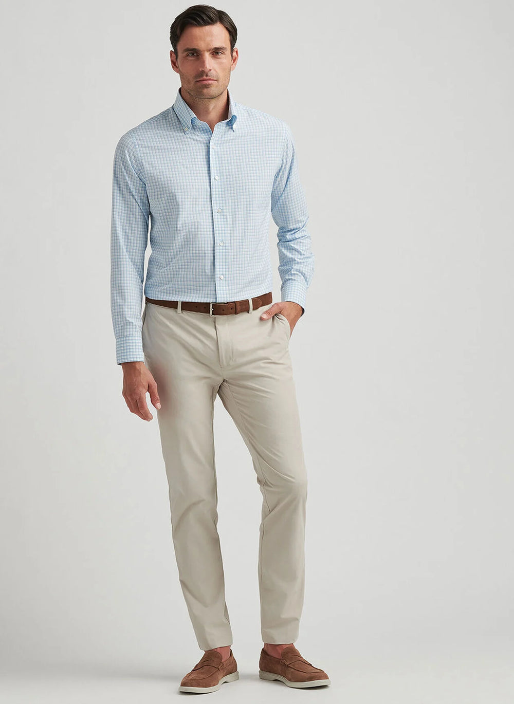 Peter Millar Parker Performance Poplin Sport Shirt In Blue Spruce