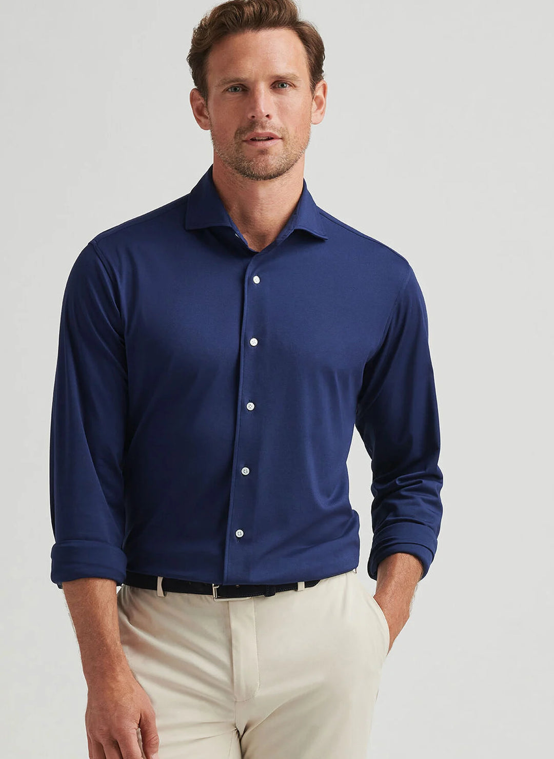 Peter Millar Excursionist Flex Solid Sport Shirt In Navy