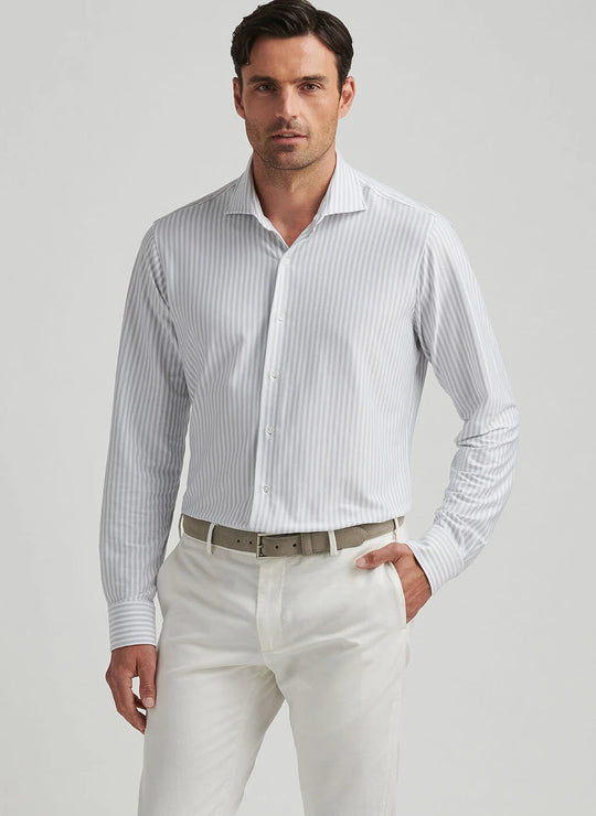 Peter Millar Excursionist Flex Stripe Sport Shirt In British Grey