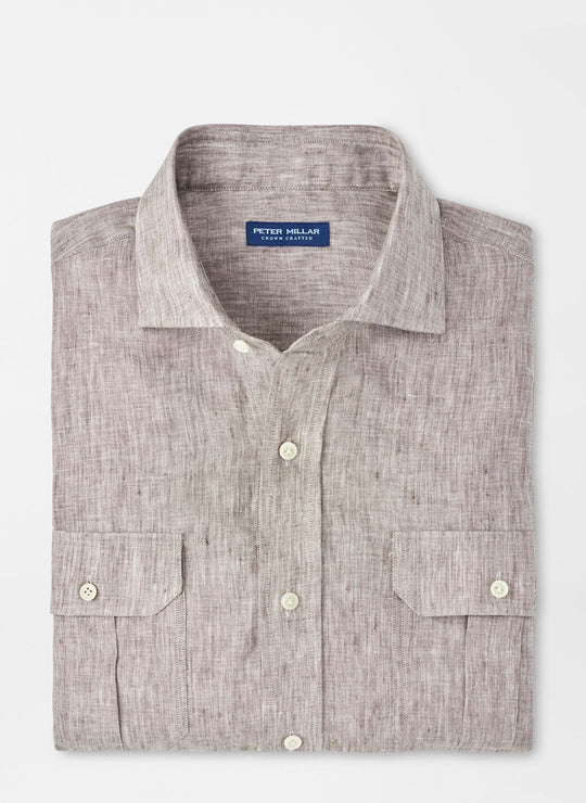 Peter Millar Positano Linen Sport Shirt Chesire Brown