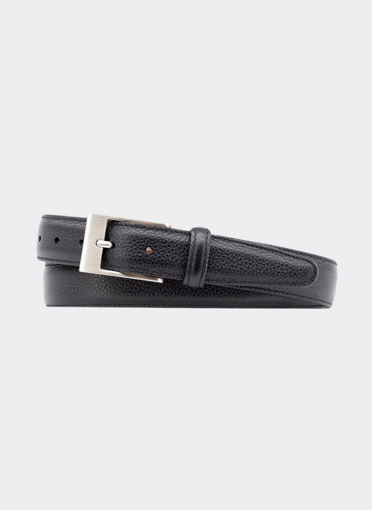 Martin Dingman Delaney 2-Buckle Scotch-Grain Leather Belt In Black