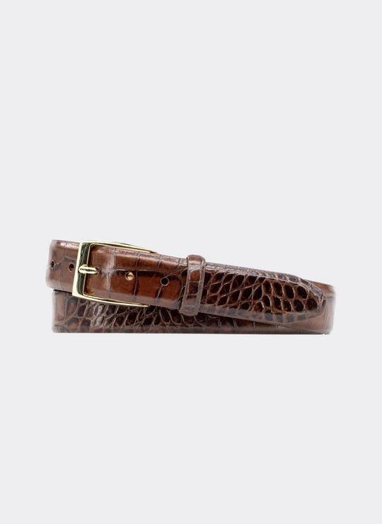 Martin Dingman Anthony 2 Buckle Alligator-Grain Leather Belt In Brown