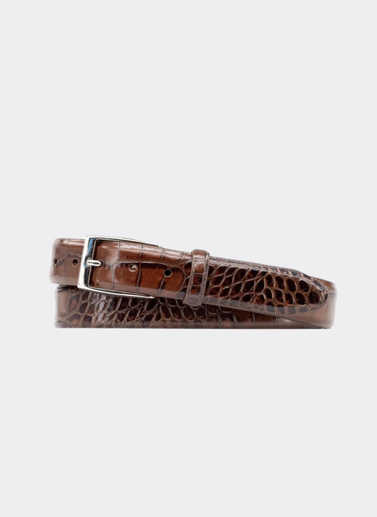 Martin Dingman Anthony 2 Buckle Alligator-Grain Leather Belt In Brown