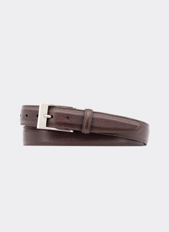 Martin Dingman Delaney 2-Buckle Scotch-Grain Leather Belt In Dark Brown