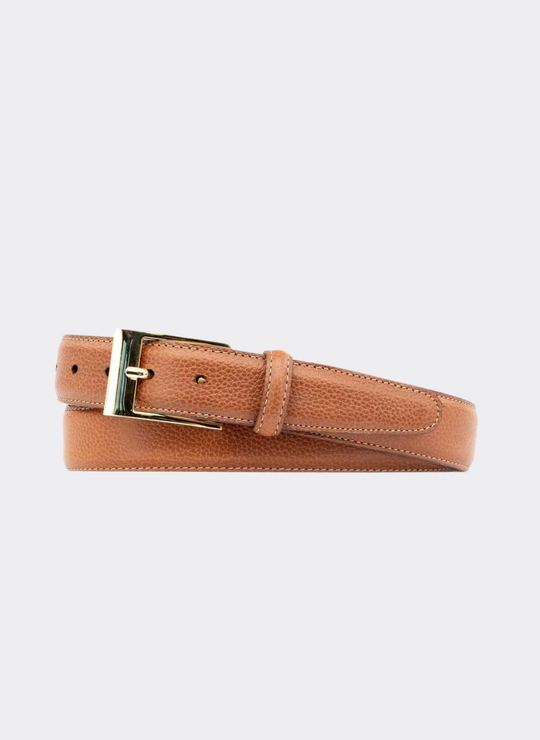 Martin Dingman Delaney 2-Buckle Scotch-Grain Leather Belt In Almond