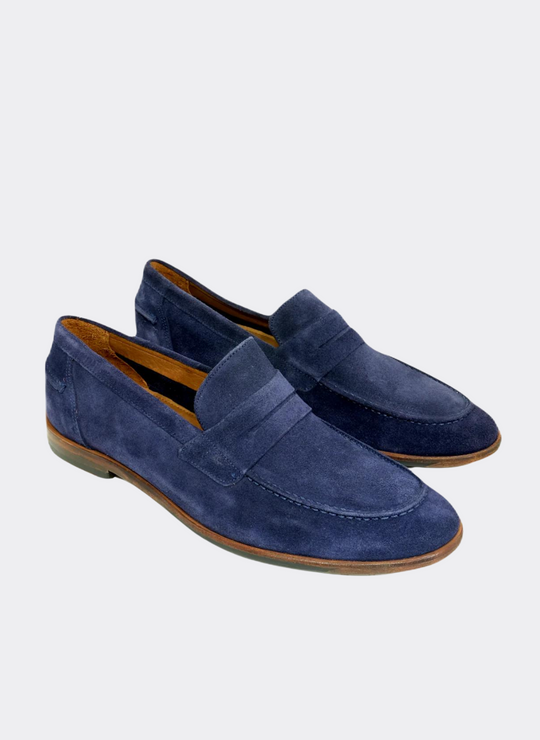 The Oxford Shop Naples Penny Loafer In Navy Suede