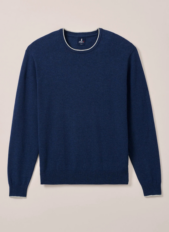 Johnnie-O Wren Plaited Cotton Blend Crewneck Sweater In Navy