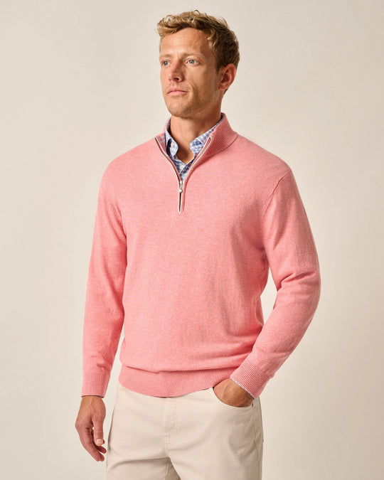 Johnnie-O Desmond Plaited Cotton Blend 1/4 Zip Sweater In Conch