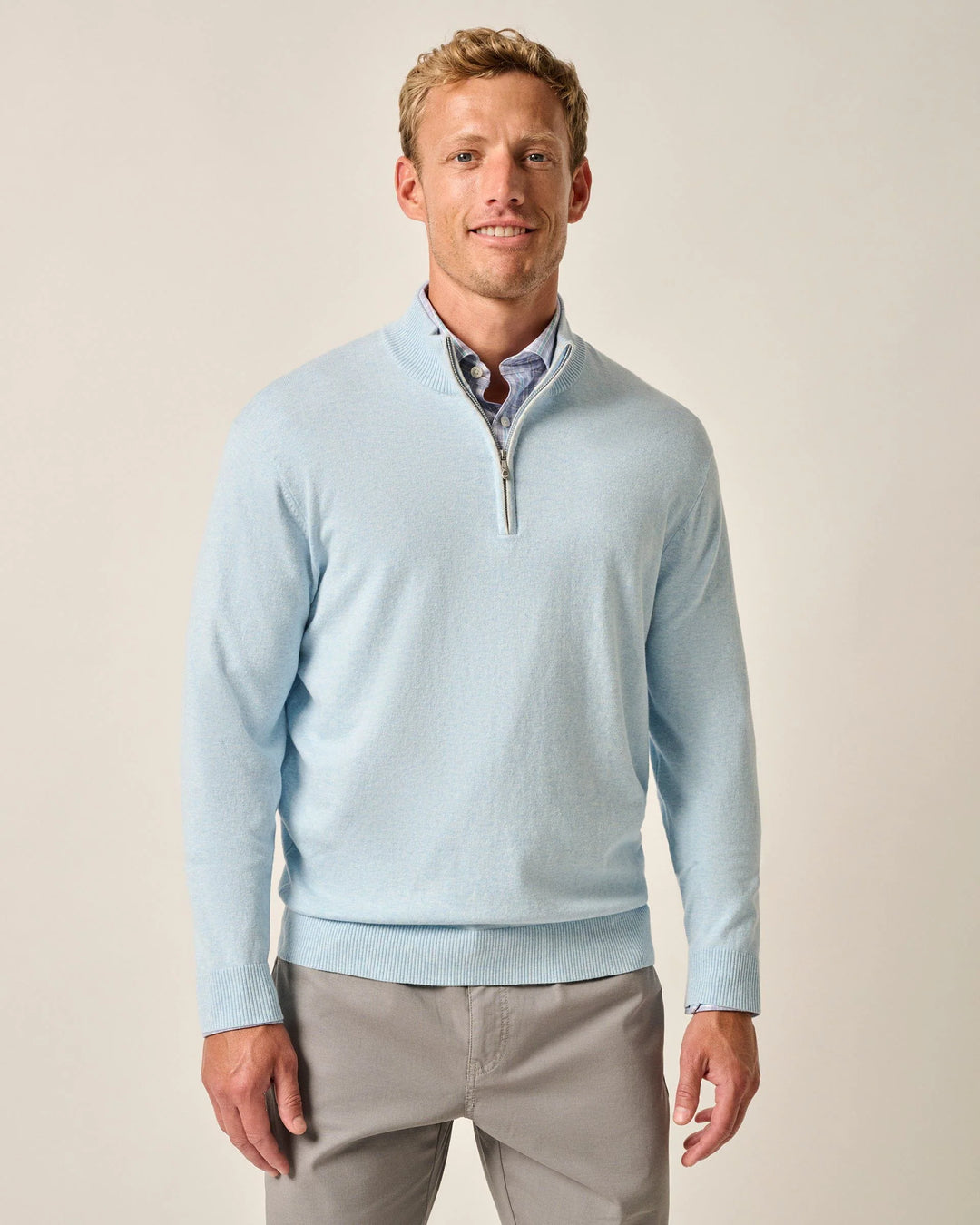 Johnnie-O Desmond Plaited Cotton Blend 1/4 Zip Sweater In Malibu