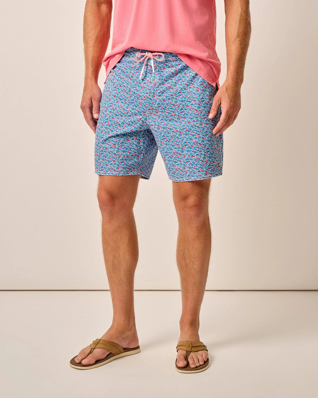 Johnnie-O Red Fin Blue Fin The Half Elastic 7" Surf Shorts In Majorca