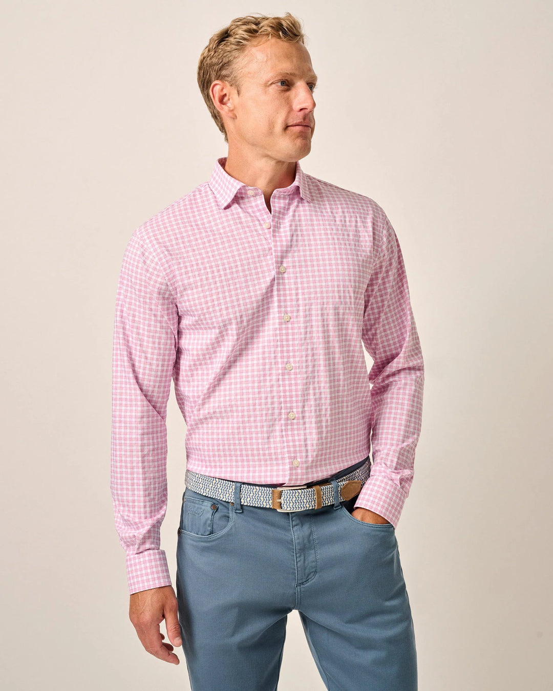 Johnnie-O Westwood Performance Button Up Shirt In Porto Pink