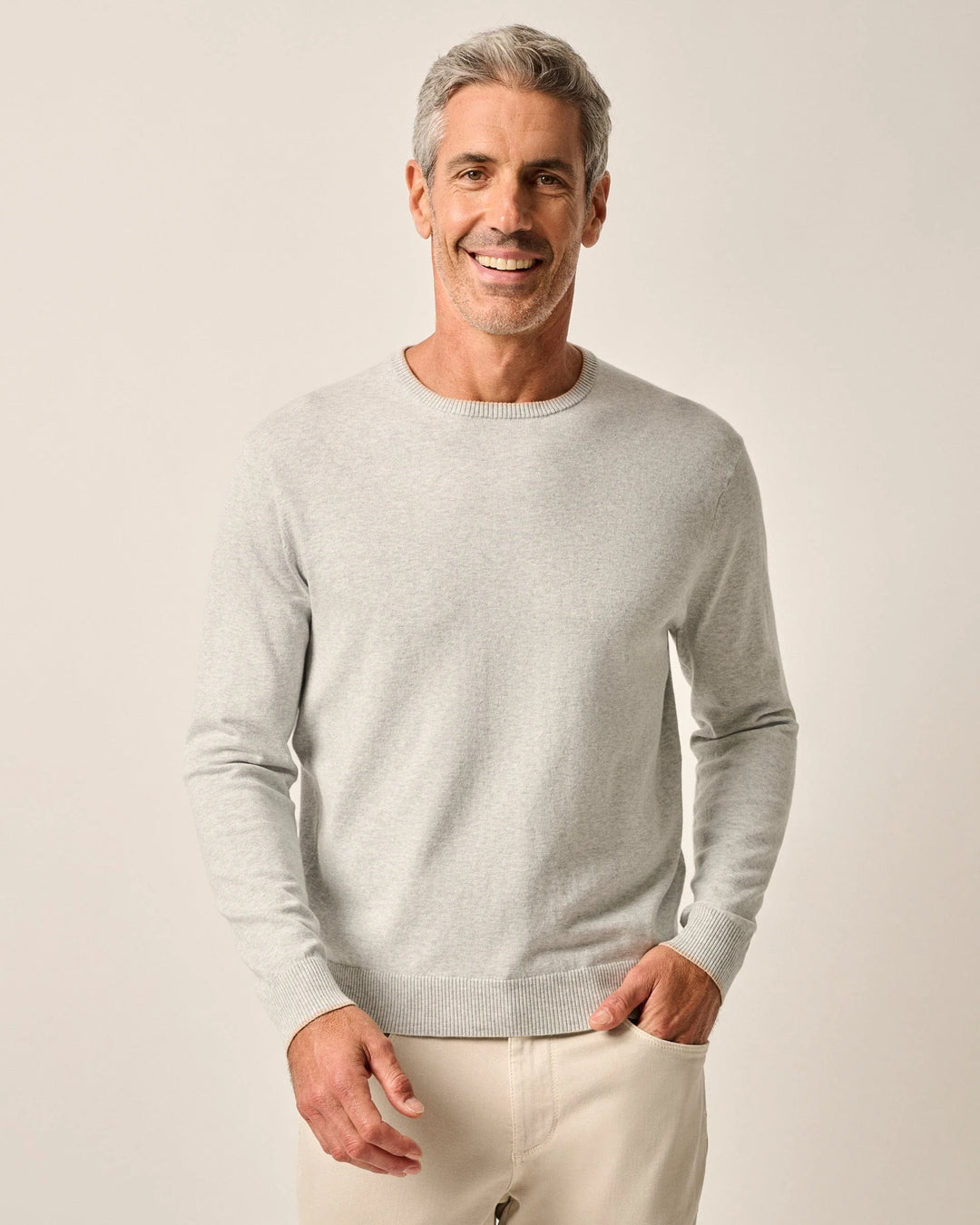 Johnnie-O Wren Plaited Cotton Blend Crewneck Sweater In Light Gray