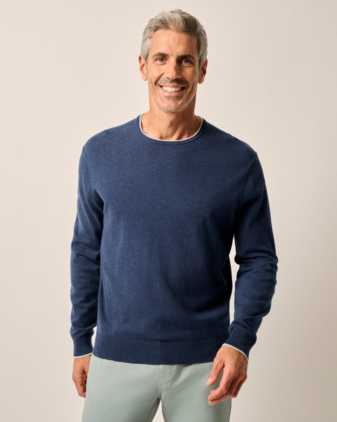 Johnnie-O Wren Plaited Cotton Blend Crewneck Sweater In Navy