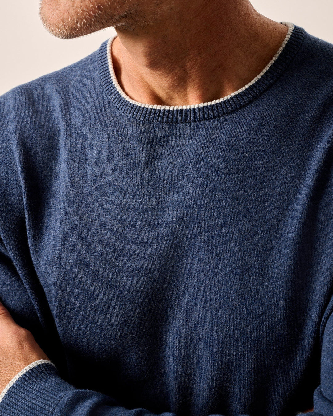 Johnnie-O Wren Plaited Cotton Blend Crewneck Sweater In Navy