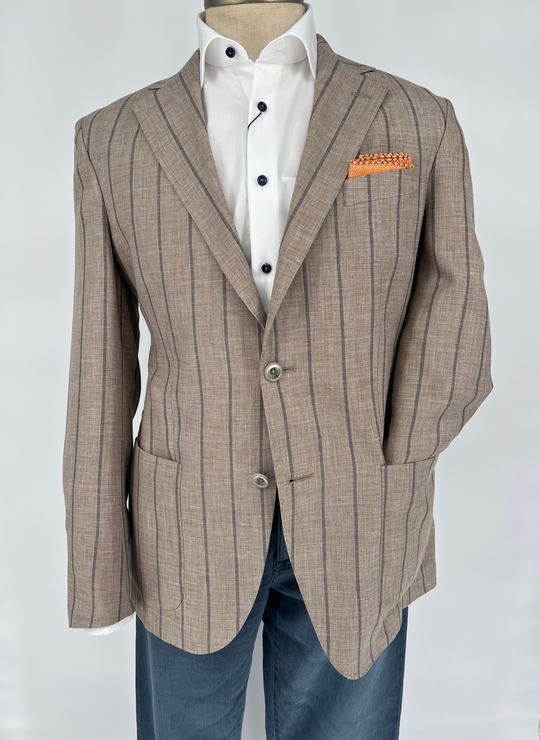 The Oxford Shop Tan and Blue Vertical Stripe Jacket