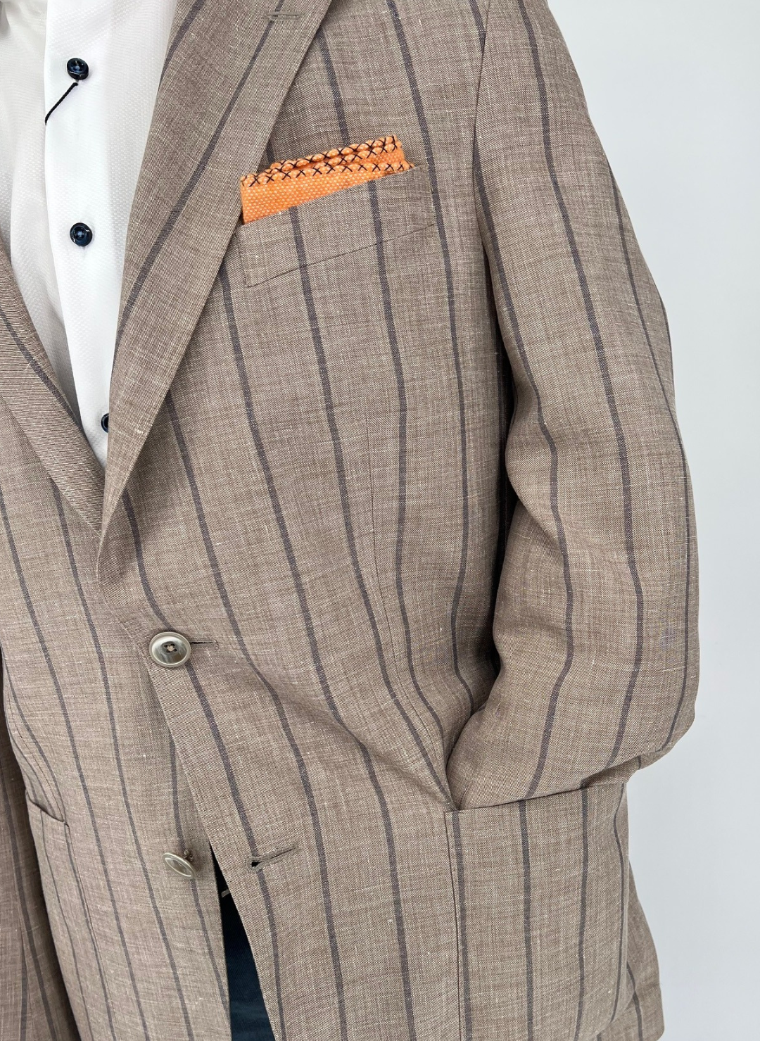 The Oxford Shop Tan and Blue Vertical Stripe Jacket