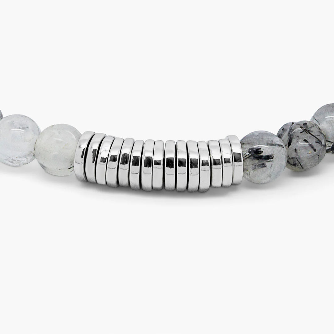 Tateossian Classic Disk Bracelet With Black Rutilated Quartz & Sterling Silver